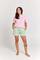 pastel green drawstring shorts