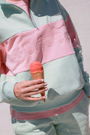 strawberry matcha quarter zip jumper
