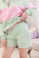 pastel green drawstring shorts